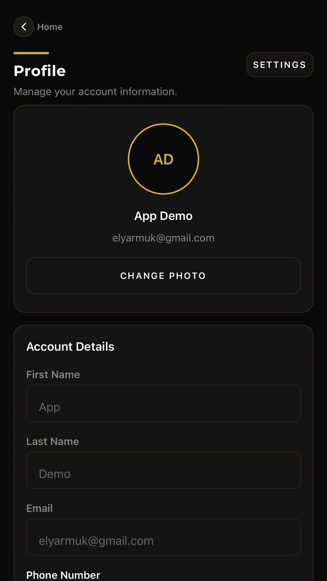 Joe Limo customer profile screen for managing account details